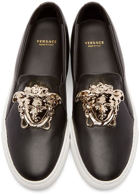 versace collection medusa buckle slip on black|Versace women's buckle shoes.